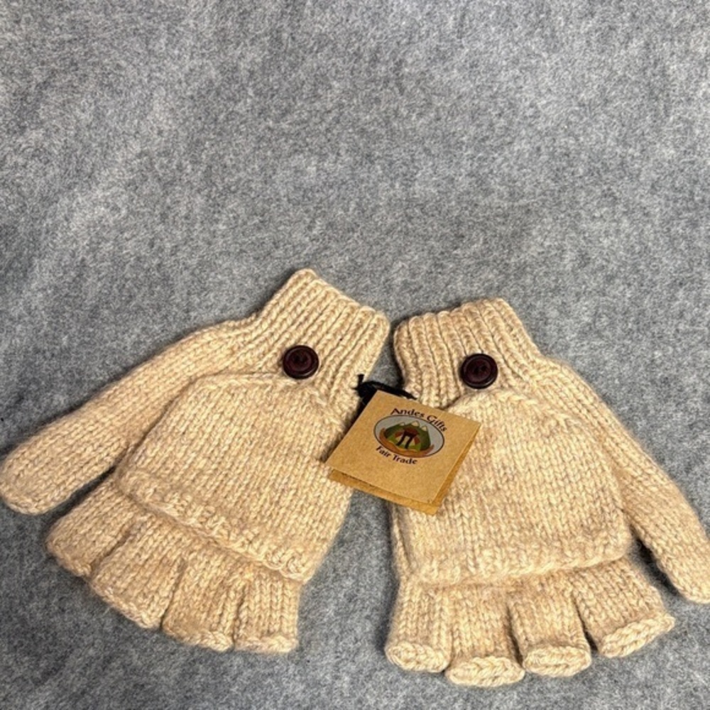 Andes Gifts Alpaca Cozy Knit mitten  Gloves - Cream marbled mitten gloves